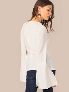 Bell Split Sleeve Surplice Neck Knot Blazer