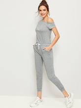 Load image into Gallery viewer, Asymmetric Neck Drawstring Knot Slim Fit Jumpsuit