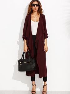 Rolled Up Sleeve Split Back Self Tie Outerwear