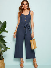 Load image into Gallery viewer, Button Front Belted Wide Leg Slip Jumpsuit