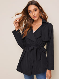 Open Front Split Back Belted Coat