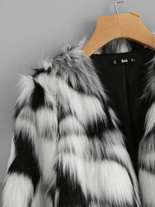 Two Tone Faux Fur Open Front Coat