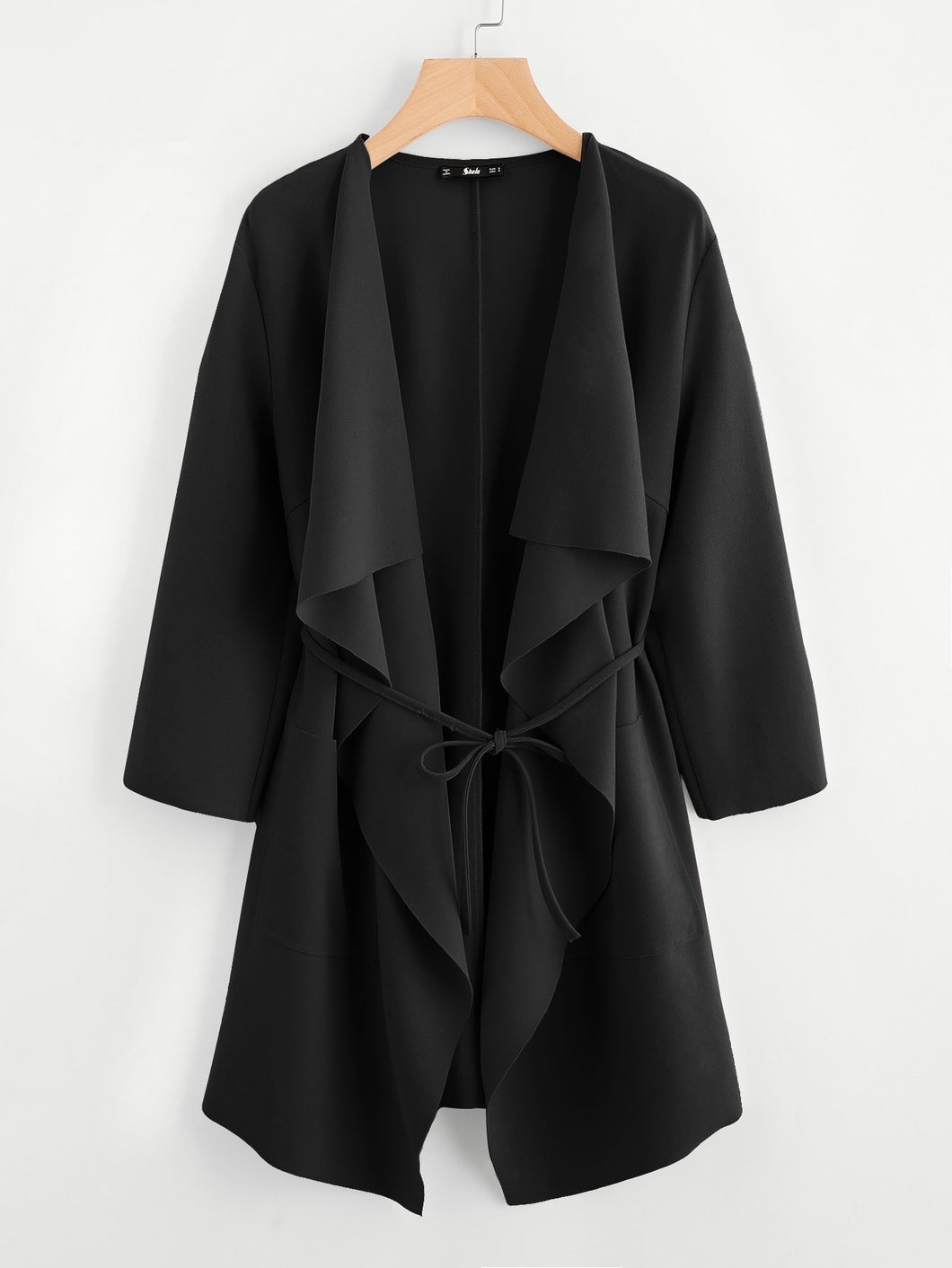 Waterfall Collar Pocket Front Wrap Coat