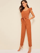 Load image into Gallery viewer, 80s Sweetheart Neck Ruffle Armhole Rolled Hem Jumpsuit