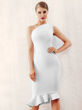 Load image into Gallery viewer, Adyce Zip Back One Shoulder Fishtail Hem Bodycon Dress