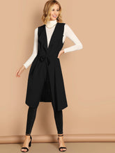 Load image into Gallery viewer, Bow Tie Waist Longline Belted Vest Coat