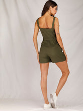 Load image into Gallery viewer, Button Front Pocket Belted Cami Romper