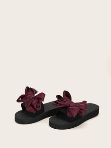 Bow Decor Open Toe Sliders