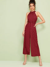 Load image into Gallery viewer, Polka Dot Belted Wide Leg Halter Jumpsuit