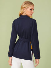 Load image into Gallery viewer, Color-block Notched Neck Belted Blazer