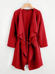 Waterfall Collar Pocket Front Wrap Coat