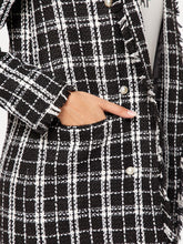 Load image into Gallery viewer, Notch Collar Frayed Edge Plaid Longline Tweed Coat