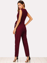 Load image into Gallery viewer, Zip Back Shawl Collar Knot Jumpsuit