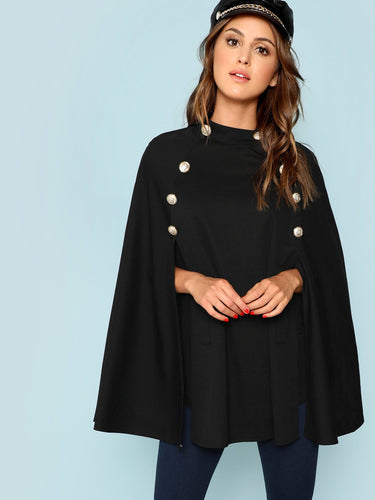 Double Button Mock Poncho Coat