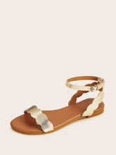 Load image into Gallery viewer, Scalloped Ankle Strap Flat Sandals