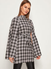 Load image into Gallery viewer, Self Tie Plaid Cape Outerwear