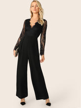 Load image into Gallery viewer, V-neck Lace Bodice Wide Leg Jumpsuit