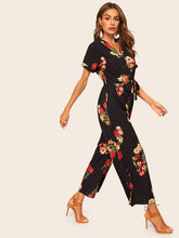 Load image into Gallery viewer, Floral Print Belted Jumpsuit