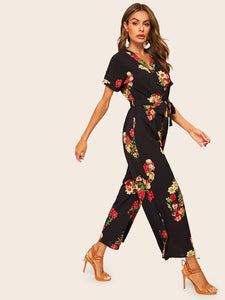 Floral Print Belted Jumpsuit