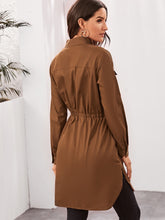 Load image into Gallery viewer, Button Front Drawstring Waist Pocket Patch Coat