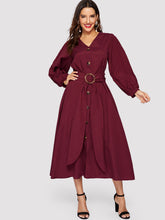 Load image into Gallery viewer, Bishop Sleeve Button Up Self Belted Dress