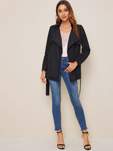 Open Front Split Back Belted Coat