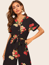 Load image into Gallery viewer, Floral Print Belted Jumpsuit