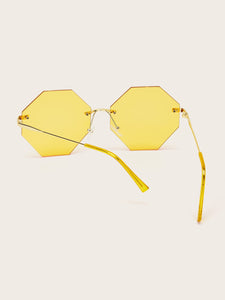 Rimless Polygon Frame Tinted Lens Sunglasses