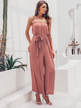 Load image into Gallery viewer, Simplee Striped Belted Wide Leg Tube Jumpsuit