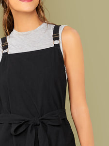 Pocket Side Belted Overall Jumpsuit