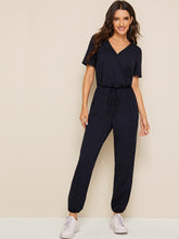 Load image into Gallery viewer, Solid Drawstring Waist Surplice Neck Jumpsuit