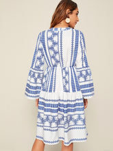 Load image into Gallery viewer, Aztec Print Notch Neck A-line Dress