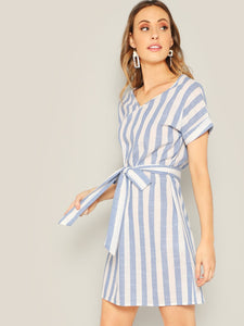 Block Striped Belt Dress