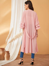 Load image into Gallery viewer, Gathered Sleeve Self Belted Semi Sheer Coat