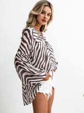 Load image into Gallery viewer, Simplee Zebra Print Lace Up Bishop Sleeve Top