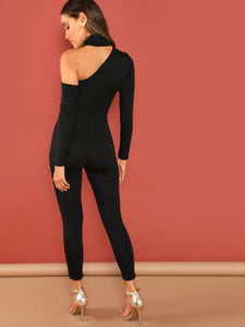 Asymmetrical Shoulder Solid Jumpsuit