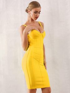 Adyce Neon Yellow Zip Back Bustier Bandage Dress