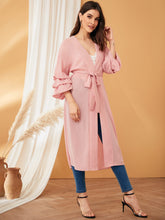 Load image into Gallery viewer, Gathered Sleeve Self Belted Semi Sheer Coat