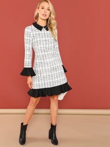 2 In 1 Pephem Collared Tweed Dress