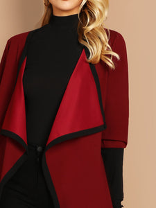 Waterfall Collar Contrast Cuff Coat