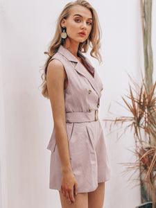 Simplee Notch Collar Buckle Belted Blazer Romper