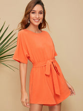 Load image into Gallery viewer, Neon Orange Belted Dolman Romper