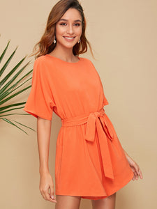 Neon Orange Belted Dolman Romper