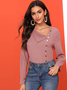 Asymmetrical Collar Single Breasted Top