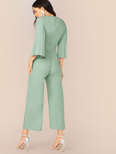 Load image into Gallery viewer, Pleated Sleeve Wrap Belted Wide Leg Jumpsuit