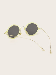 Polygon Frame Flat Lens Sunglasses With Case