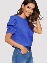 Load image into Gallery viewer, Button Keyhole Back Puff Sleeve Top