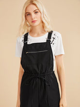 Load image into Gallery viewer, Zipper Front Drawstring Waist Solid Overalls