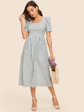 Load image into Gallery viewer, 50s Vertical-stripe Button Up Pocket Patched Dress