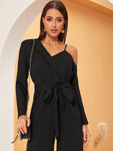 Load image into Gallery viewer, Asymmetrical Neck Wide Leg Belted Jumpsuit